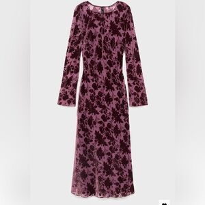 Mango Plum & Burgundy Floral Burnout Long-Sleeve Midi Dress